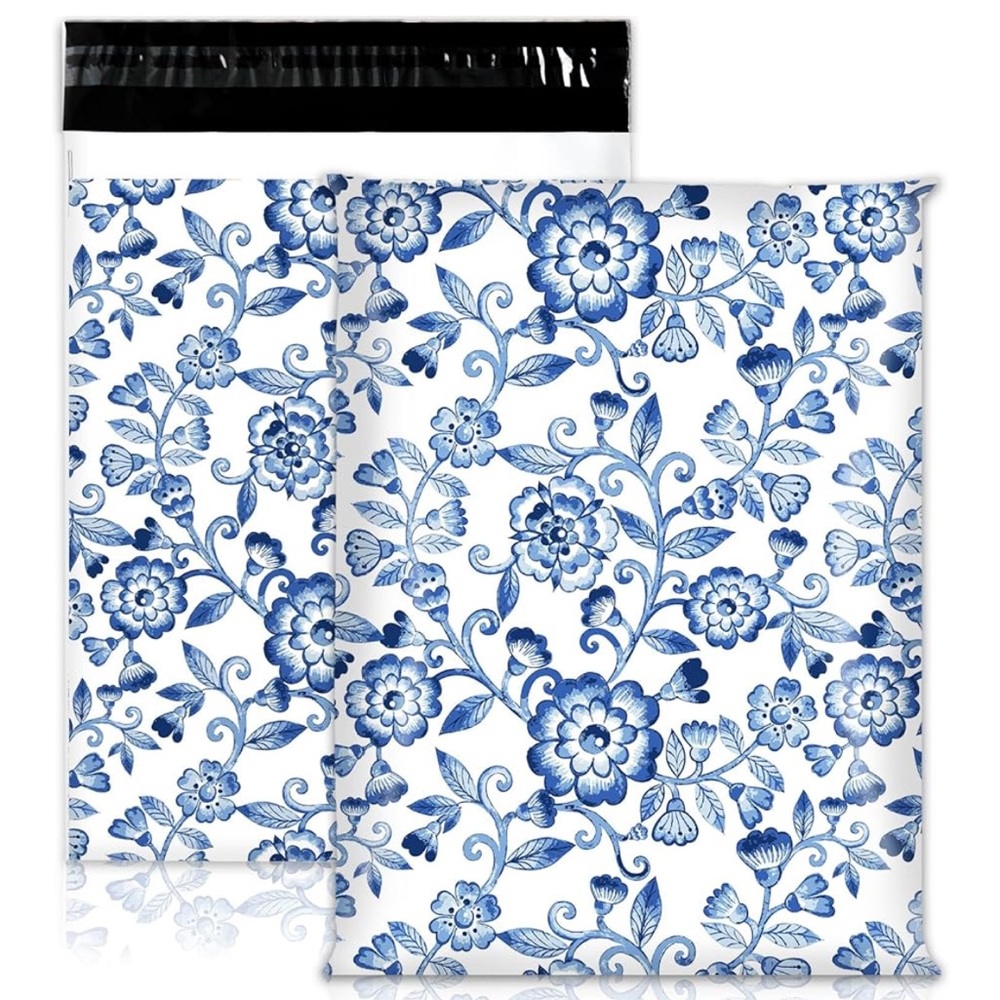 Set of 20, 10 10x13 Floral Blue & White Poly Mailers 10 12x15.5 Blue Poly Mailer